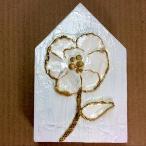 Textured painted Flower. White and Gold